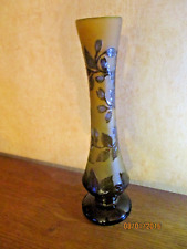 Vase soliflore 310mm signé Gallé - Motif de végétaux dégagés à l'acide