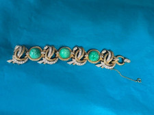 MARCEL BOUCHER TURQUOISE ART GLASS CABOCHONS & RHINESTONE BRACELET SIGNED/NUMBER