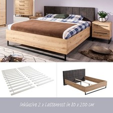 Lit Double Bois Rembourré 160x200 cm Cadre de Sommier à Lattes Tissu Homestyle4u