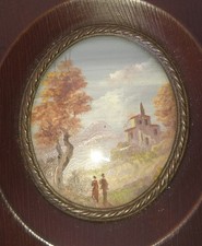 OLD BEAUTIFUL ITALIAN MINIATURE OIL PAINTING LANDSCAPE CHARACTER 1950
