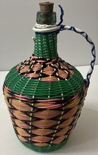 Viresa Spain Demijohn Wine Jug 1960s MCM Wicker Scoubidou Bottle 1/2 Gal Vintage