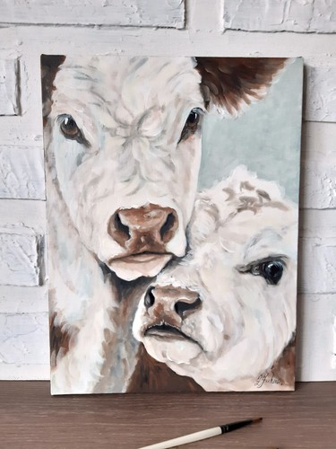 Peinture vache ferme art