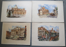 4 VINTAGE ALDO RAIMONDI WATERCOLOR PRINTS of ROME