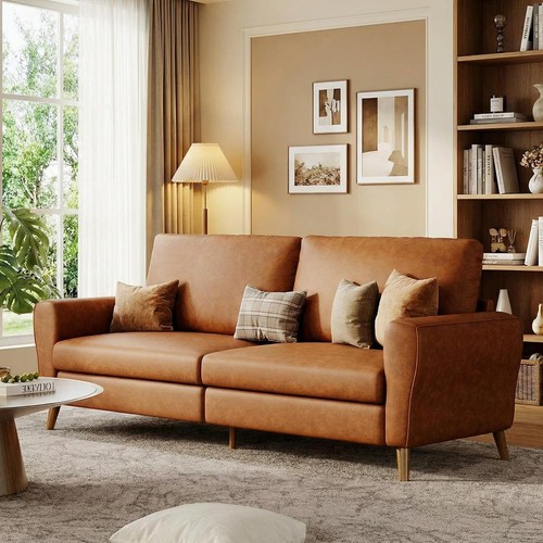 Faux leather sofa brown 3 - faux,