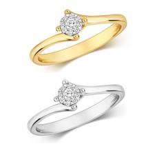 Bague Solitaire Femme Or Blanc/Jaune 9 k/carat et Diamant 0.08 Carat
