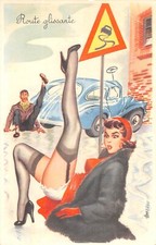 Old postcard illustrator / woman in garter belt