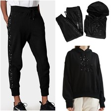 SET POLO RALPH LAUREN Embellished Logo French Terry Hoodie Jogger L Black bling