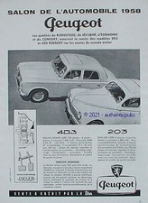 ADVERTISEMENT PEUGEOT 403 203 MOTOR SHOW COUNTER JAEGER 1958 FRENCH AD PUB