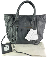 BALENCIAGA Gray Leather The Sunday Bag Sac + Miroir Made in Italy
