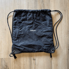 Versace Drawstring Backpack Rucksack Black Logo Print Back Sac Travel Sporty Gym