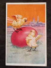 ILLUSTRATED CP EASTER CHICKS ON RED EGG - CHURCH - 4901