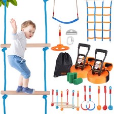 VEVOR Parcours d’Obstacles Ninja pour Enfants Slackline 2x17 m avec 12 Obstacles
