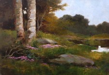 Tableau paysage bord étang