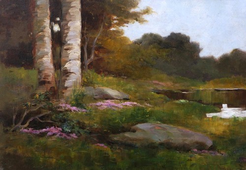 Tableau paysage bord - , étang