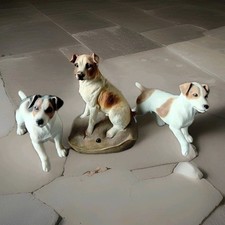3 chien jack russel signée leonardo en ancienne résine