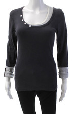 Le Phare De La Baleine Womens Cotton Layered Detail Striped Top Black Size S