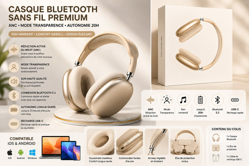 Casque bluetooth premium beige - casque,