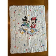 Vintage Baby Mickey Minnie Donald reading nursery rhymes crib quilt - 80s - star