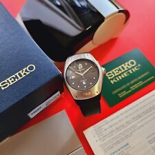 Seiko Kinetic Black Dial Watch Full Set 5M42-0E48 Mens Rare Retro Vintage FS022