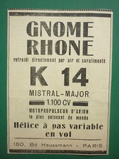 1936 PUB GNOME-RHONE AVIATION ENGINES K 14 MISTRAL MAJOR AERO ENGINE ORIGINAL AD