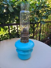 Antique Blue Opaline Kerosene Lamp - German 8 Line Kosmos Burner - Fine