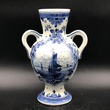 Vintage 1984 Royal Delft Hand Painted Vase With BOAT and Floral Motive