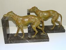 -SERRE LIVRES LEVRIERS GREYHOUND Régule PATINE Bronze Socle marbre Noir DECO D