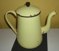 Cafetière ancienne en acier émaillé jaune 3 L