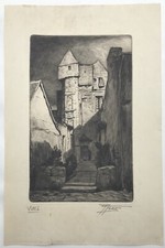 PIERRE FRITEL (1853-1942) Landscape Engraving Ruelle Rue VITRÉ Brittany