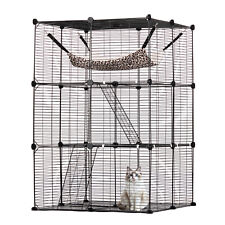 VEVOR Grande Cage Chat 3 Niveaux Enclos Métallique 711x711x1041 mm avec Hamac