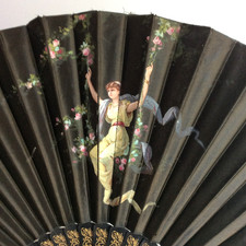 Ancien Eventail Bois Noirci