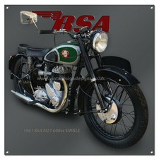 1961 BSA M21 600cc Simple Britannique Moto Métal Signe -30.5cm X 30.5cm M / Art