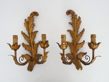 Pair of Vintage Italian Gilded Wood Wall Sconces. 70s