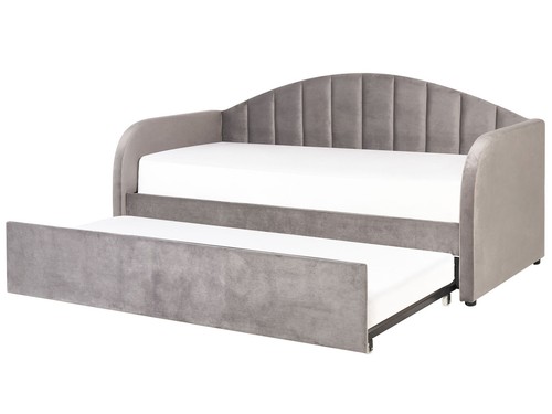 Lit gigogne velours gris 90 - lit, en