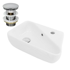 Lavabo en céramique blanc lave-mains avec garniture vidage chrome 450x270x130 mm