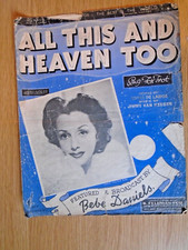 BEBE DANIELS All This And Heaven Too sheet music piano/guitar 1939