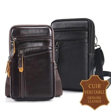Sac à Main Sacoche Ceinture Homme Cuir Véritable Poches Portefeuille Smartphone