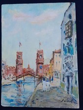 François Salvat Original Painting 1940s Signed Arsenal Venice
