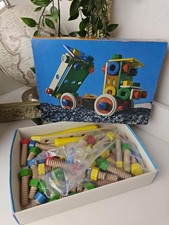 Jeu de Construction en Bois VINTAGE - Type Mécanique / Meccano - Écrous et Vis