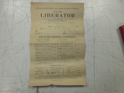 Tarif 1905 des - , cycles