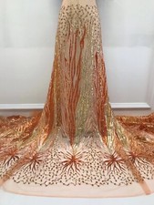 4.6m Complet Sequins Africain Tissu Dentelle Maille Tulle pour Nigérien Mariage