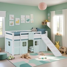 Lit mezzanine d'enfant 90x200 avec toboggan lit surélevé vert menthe Homestyle4u