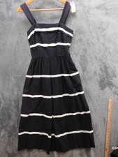 Vintage Lanz Originals Dress Womens 7 8 Navy White Striped Cotton Bows USA 90s