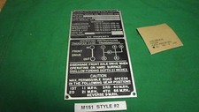 M151 MUTT NOS Style #2 Nomenclature data plate 100% original (P40)