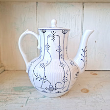 Antique Boch Frères Copenhague Porcelain Tall Tea Coffee Pot Belgium Blue White
