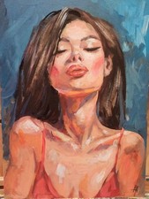 Peinture féminine originale haletante à la main art mural femme figurine...