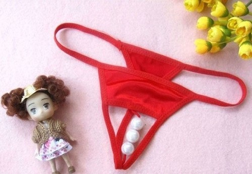Panty string rouge perles - string,