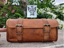 Véritable sacoche à outils en cuir VINTAGE pour moto MARRON sacoche de rangem...
