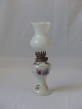 Lampe à Huile en Porcelaine motif Floral avec Mèche et verre 