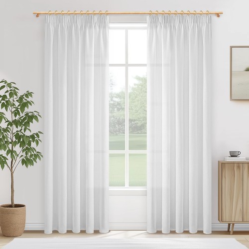 Rideau voilage blanc effet lin - rideau,